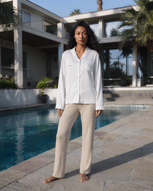 Women's Long Sleeve Pajama Top - White