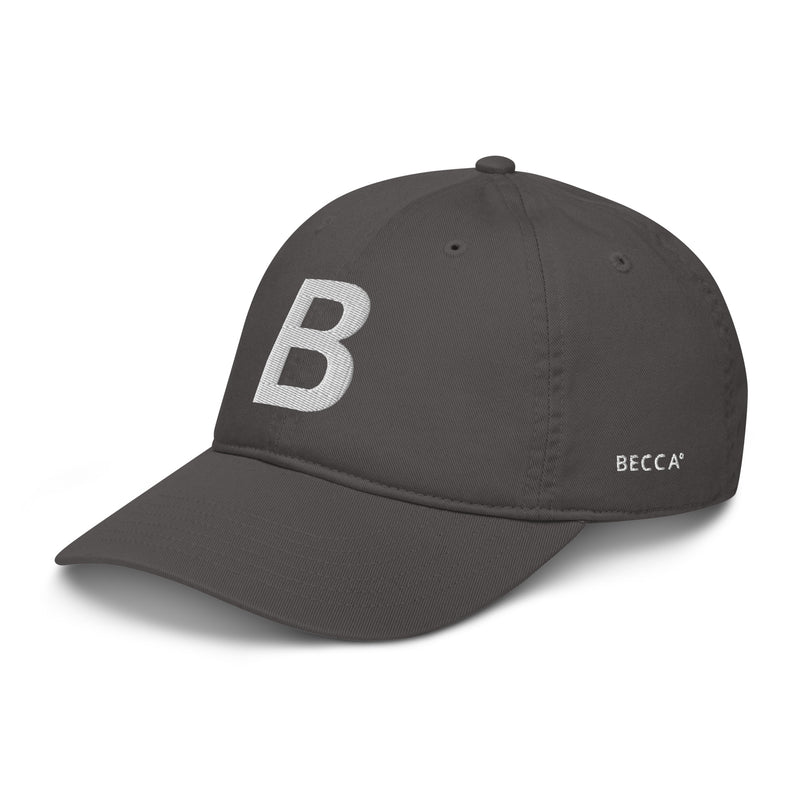 BECCA Q organic baseball cap, charcoal, left front view