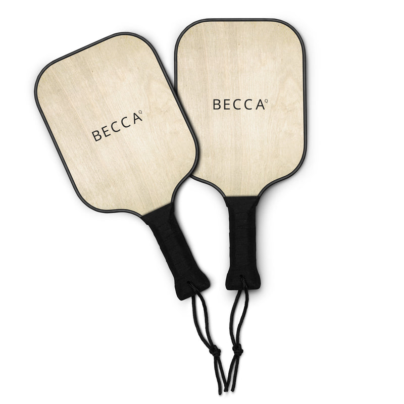 BECCA Q pickleball paddle set, wood paddles, front view