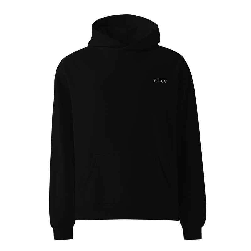 BECCA Q oversized hoodie, black, front detail